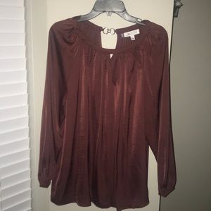 JLo burgundy long sleeve blouse